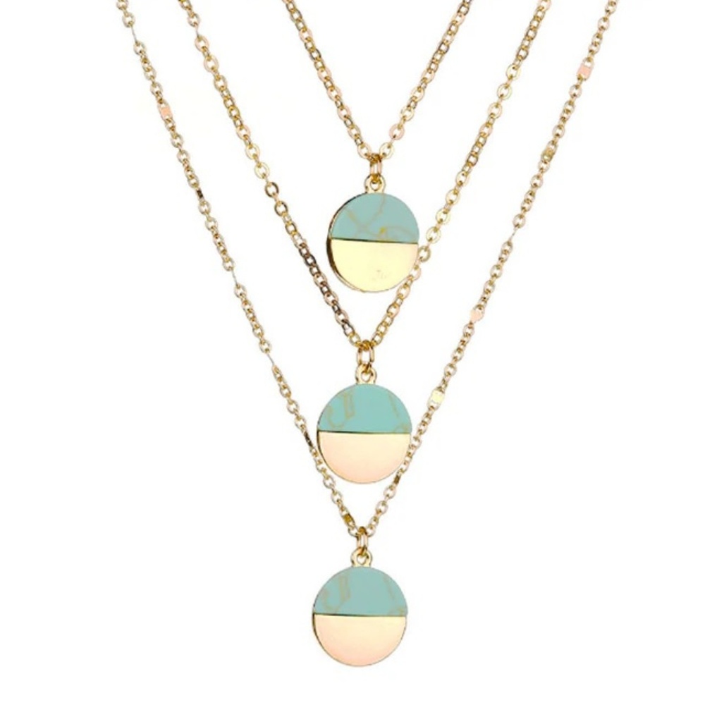 Turquoise Layered Dainty Gold Necklace, 3 Layers